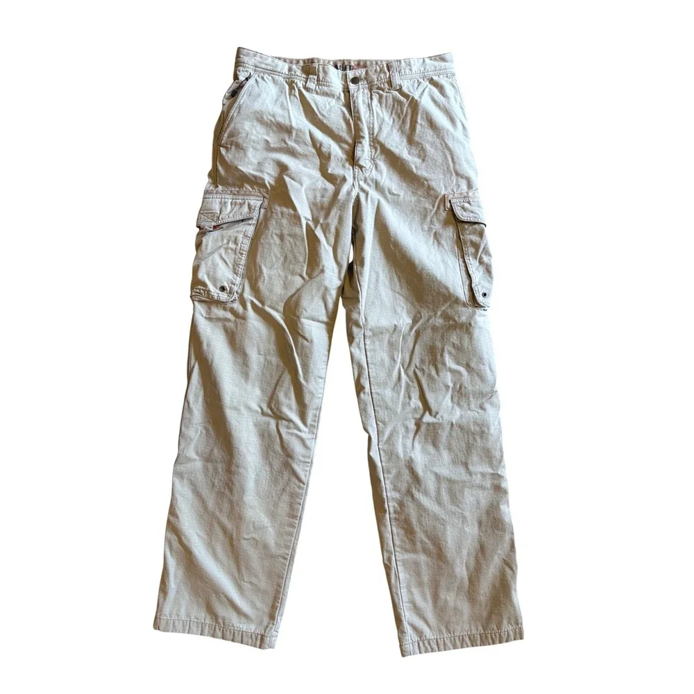 Eddie Bauer Flannel Lined Cargo Pants Mens 34x36 Tall Khaki Tan Utility